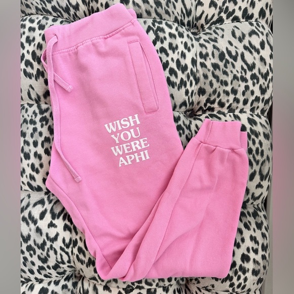 alpha phi Pants - Wish You Were Aphi Pink Sweatpants Size M